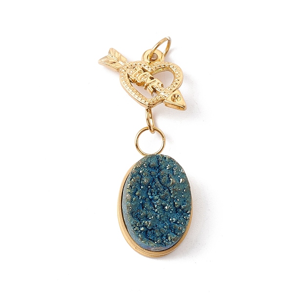 

PandaHall Electroplated Natural Druzy Quartz Pendants, with Ion Plating(IP) 304 Stainless Steel Findings, Blue Plated, Oval, Golden, 36mm...