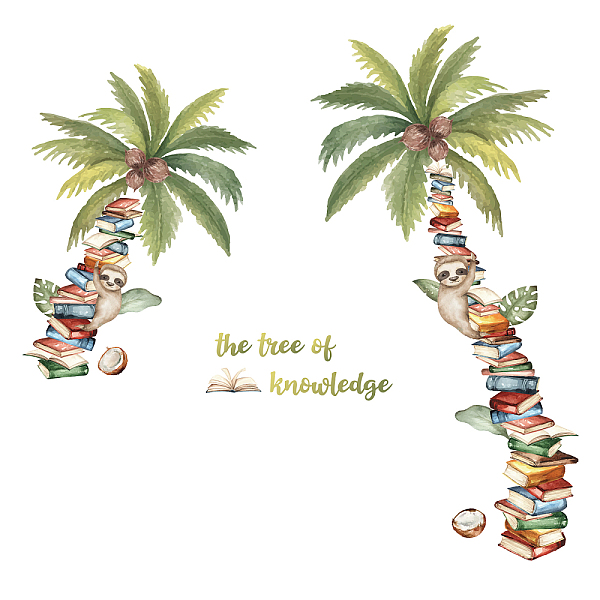 

PandaHall SUPERDANT Coconut Book Tree Wall Decals The Tree of Knowledge Wall Sticker Cute Sloth Climbing on The Tree DIY Vinyl Mural Art...