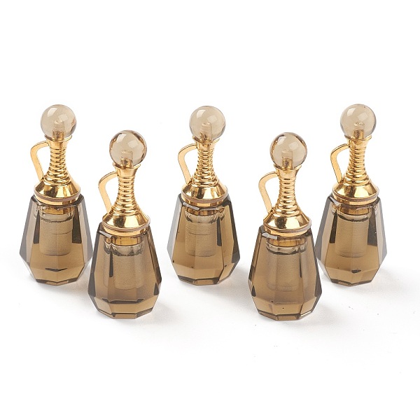 PandaHall Faceted Natural Smoky Quartz Pendants, Openable Perfume Bottle, with Golden Tone Brass Findings, 41~43x16~17x15~16mm, Hole: 10mm...