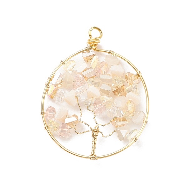 

PandaHall Electroplate Glass Pendants, with Real 18K Gold Plated Tone Eco-Friendly Copper Wire, Ring with Tree, Pink, 47~50x38~39x5~6mm...