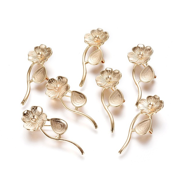 

PandaHall Brass Brooch Findings, Flower, Real 18K Gold Plated, Tray: 3mm, 16x46.5x7.5mm, Hole: 4.5x2.5mm, Pin: 0.8mm Brass