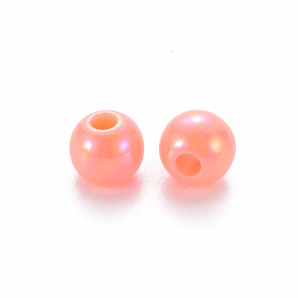 

PandaHall Opaque Acrylic Beads, AB Color Plated, Round, Dark Salmon, 6x5mm, Hole: 1.8mm, about 4400pcs/500g Acrylic Round