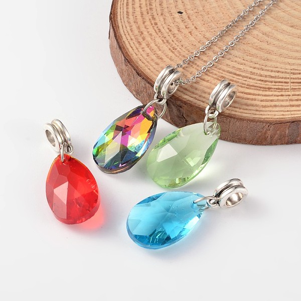 

PandaHall Glass European Dangle Charms, Large Hole Teardrop Beads, with Antique Silver Tone Alloy Tube Bails, Mixed Color, 34mm, Hole: 5mm..., Multicolor