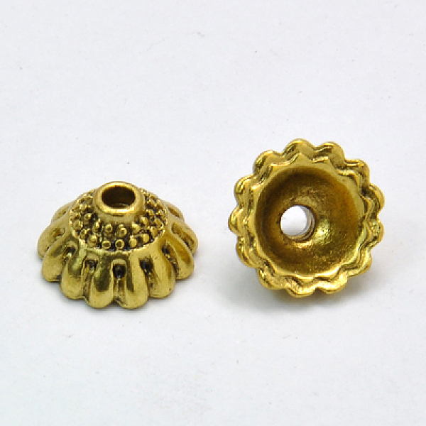 

PandaHall Tibetan Style Alloy Bead Caps, Cadmium Free & Nickel Free & Lead Free, Antique Golden, 10x5.5mm, Hole: 1.5mm Alloy