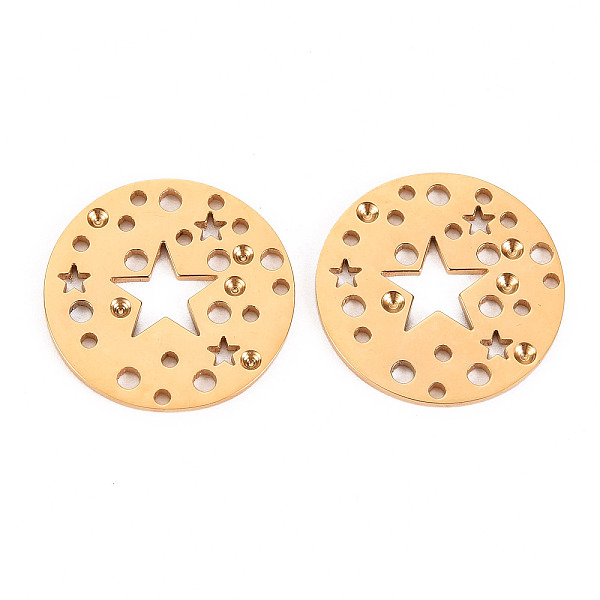 

PandaHall 304 Stainless Steel Filigree Joiners Links Rhinestone Settings, Laser Cut, Flat Round with Star, Real 14K Gold Plated, Fit for...