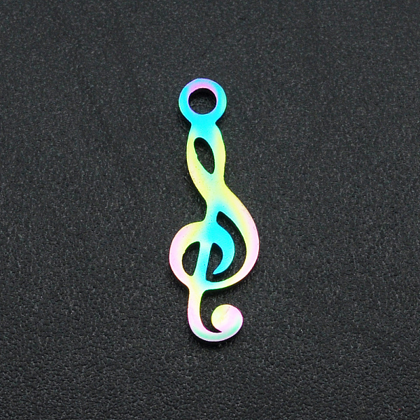 

PandaHall Ion Plating(IP) 201 Stainless Steel Pendants, Laser Cut, Musical Note, Rainbow Color, 16.5x5x1mm, Hole: 1.6mm 201 Stainless Steel...