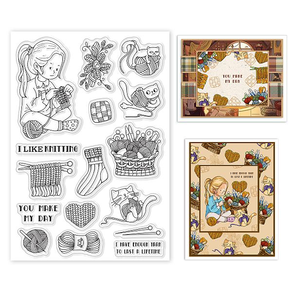 

PandaHall GLOBLELAND Weaving Yarn Clear Stamps Cat Greetings Knit Sweater Silicone Clear Stamp Seals for Cards Making DIY Scrapbooking Photo...