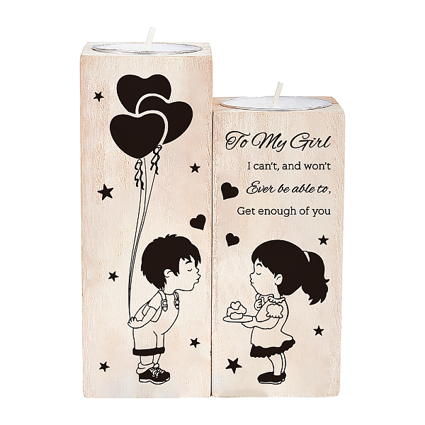 

PandaHall SUPERDANT Candles, with Aluminum, Wooden Candle Holder, Lover Pattern, 37.2x14.8mm, 2set Aluminum Human