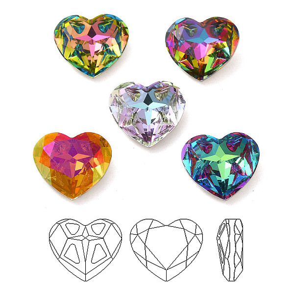 

PandaHall K9 Glass Rhinestone Cabochons, Point Back & Back Plated, Faceted, Heart, Mixed Color, 10x12x5mm Glass Rhinestone Heart Multicolor