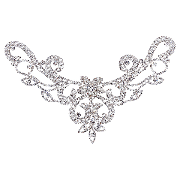 PandaHall FINGERINSPIRE V-Neck Neckline Crystal Applique Silver Rhinestone Applique for Wedding Dress Sew Rhinestone Applique...