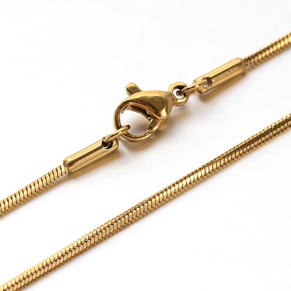 

PandaHall 304 Stainless Steel Snake Chains Necklaces, with Lobster Clasps, Golden, 17.7 inch(45cm), 1mm 304 Stainless Steel