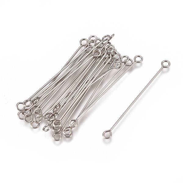 

PandaHall 304 Stainless Steel Eye Pins, Double Sided Eye Pins, Stainless Steel Color, 36x3x0.6mm, Hole: 1.6mm 304 Stainless Steel