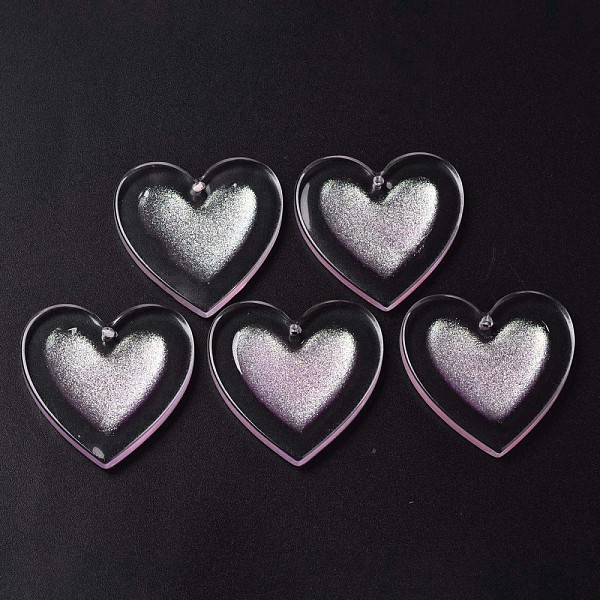 

PandaHall Resin Pendants, with Glitter Powder, Heart, Thistle, 34x34x4mm, Hole: 1.6mm Resin Heart Purple