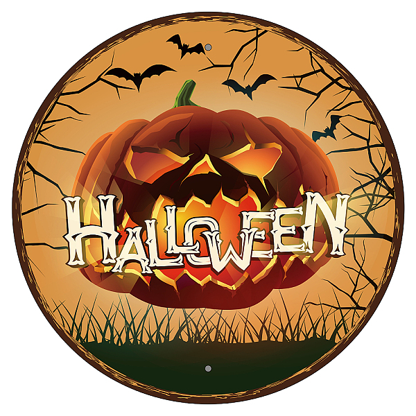 

PandaHall Vintage Metal Tin Sign, Iron Wall Decor for Bars, Restaurants, Cafes Pubs, Flat Round, Colorful, Pumpkin Jack-o-Lantern, Halloween...