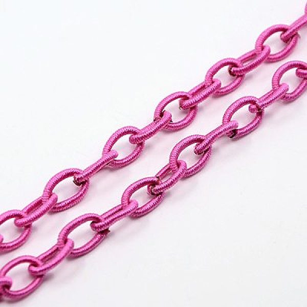 

PandaHall Handmade Nylon Cable Chains Loop, Oval, Flamingo, 8~9x11~13x2mm, about 85cm/strand, 33.5 inch Nylon Pink