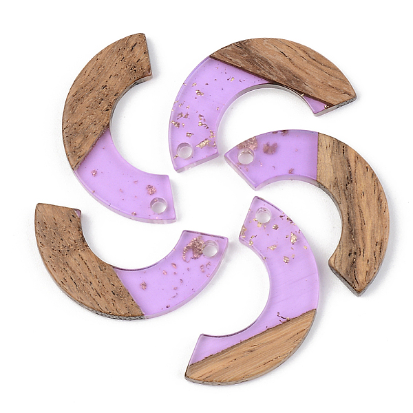 

PandaHall Transparent Resin & Walnut Wood Pendants, with Gold Foil, Arc, Lilac, 28x14x3mm, Hole: 2mm Resin+Wood Others Purple