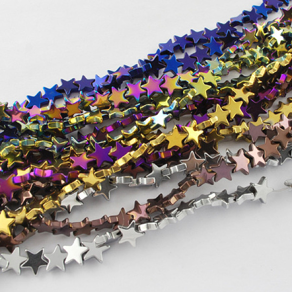 

PandaHall Non-magnetic Synthetic Hematite Beads Strands, Grade A, Star, Mixed Color, 6x6x2mm, Hole: 1mm, 85pcs/strand, 15.5 inch..., Multicolor