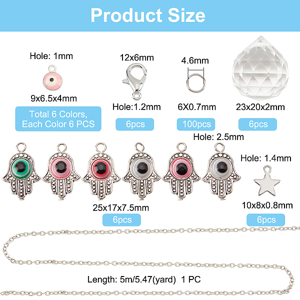 

PandaHall About 161 Pcs Evil Eye Rearview Mirror Charms Making Kit, Including Evil Eyes Enamel Pendants Hamsa Hand Pendants and Teardrop..., Multicolor