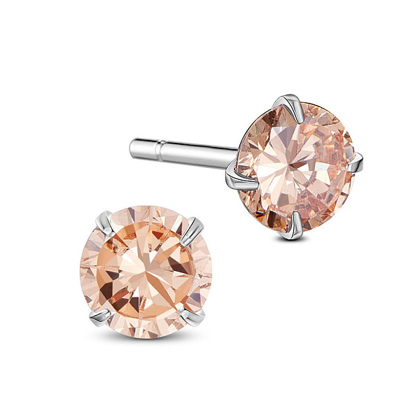 

PandaHall SHEGRACE Rhodium Plated 925 Sterling Silver Four Pronged Ear Studs, with AAA Cubic Zirconia and Ear Nuts, PeachPuff, 6mm Sterling..., Brown