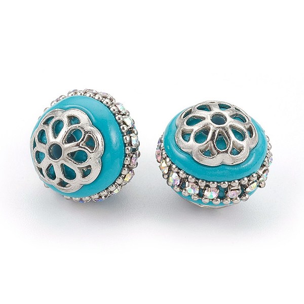 

PandaHall Handmade Indonesia Beads, with Metal Findings, Round, Platinum, Deep Sky Blue, 16x16.5~17mm, Hole: 1.8mm Polymer Clay Round Blue