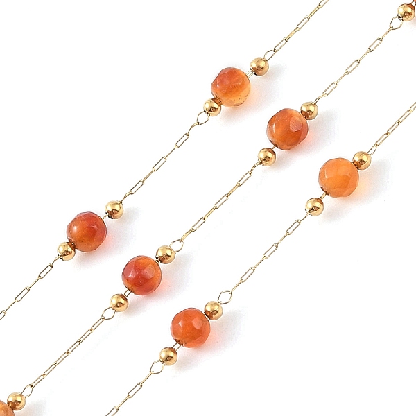 

PandaHall Natural Agate Link Chains, with Glass Seed Beaded and Ion Plating(IP) Real 18K Gold Plated 316 Stainless Steel Chain, Soldered...