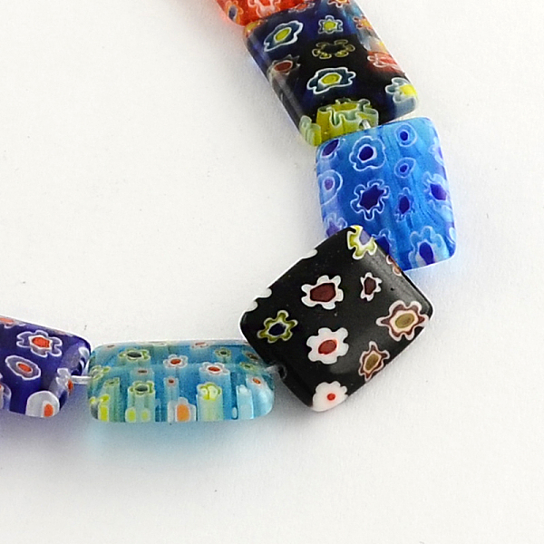 

PandaHall Rectangle Handmade Millefiori Glass Beads, Mixed Color, 10x8x3mm, Hole: 0.5mm Millefiori Lampwork Rectangle Multicolor