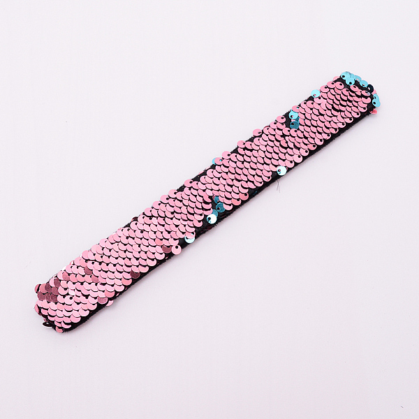 

PandaHall Mermaid Slap Bracelets, Two-color Reversible Charm Sequins Flip Wristbands, Light Sky Blue, 214x28x5.5mm Plastic Blue