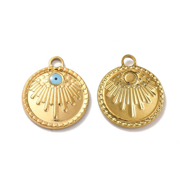 

PandaHall Ion Plating(IP) 304 Stainless Steel Enamel Pendants, Flat Round with Evil Eye Charm, Golden, 21x18x2mm, Hole: 2.5mm Stainless...
