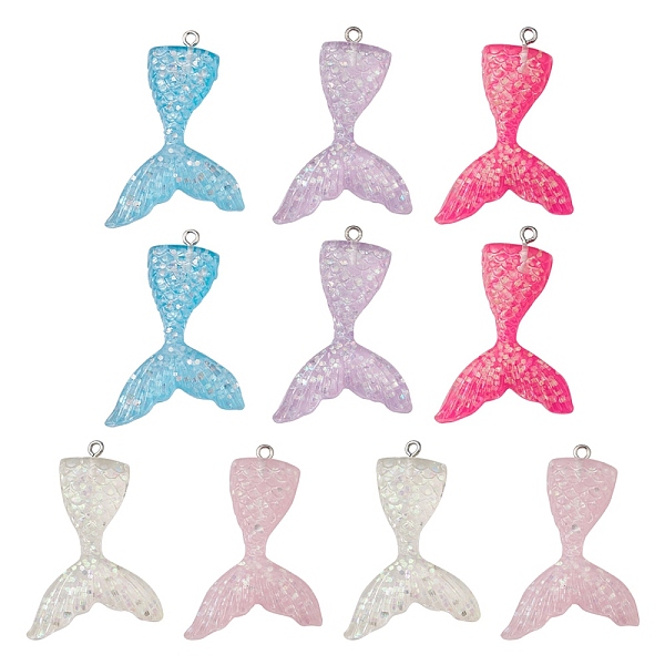 

PandaHall 10Pcs 5 Colors Transparent Resin Pendants, Glitter Mermaid Tail Shaped Charms with Platinum Plated Iron Loops, Mixed Color..., Multicolor