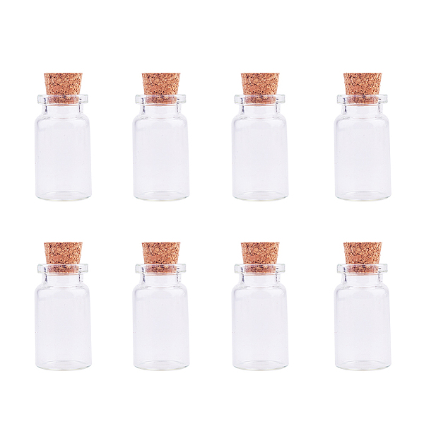 PandaHall Clear Glass Jars Glass Bottles with Corks and Iron Screw Eye Pins Wish Bottles for Crafts, about 8pcs/set Glass Column Multicolor