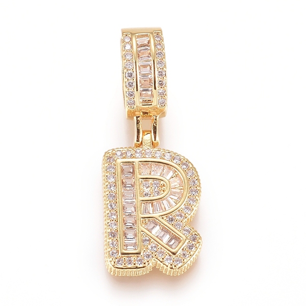 

PandaHall Brass Micro Pave Cubic Zirconia Pendants, Letter, Clear, Golden, Letter.R, 19x12.5x3.5mm, Hole: 6.5x9mm Brass+Cubic Zirconia...