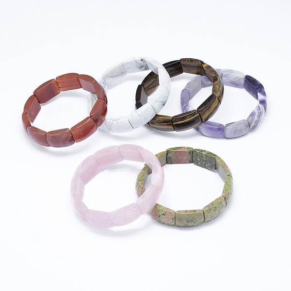 

PandaHall Natural & Synthetic Mixed Stone Stretch Bracelets, Rectangle, 2-3/8 inch(61mm), 15~16mm Mixed Stone