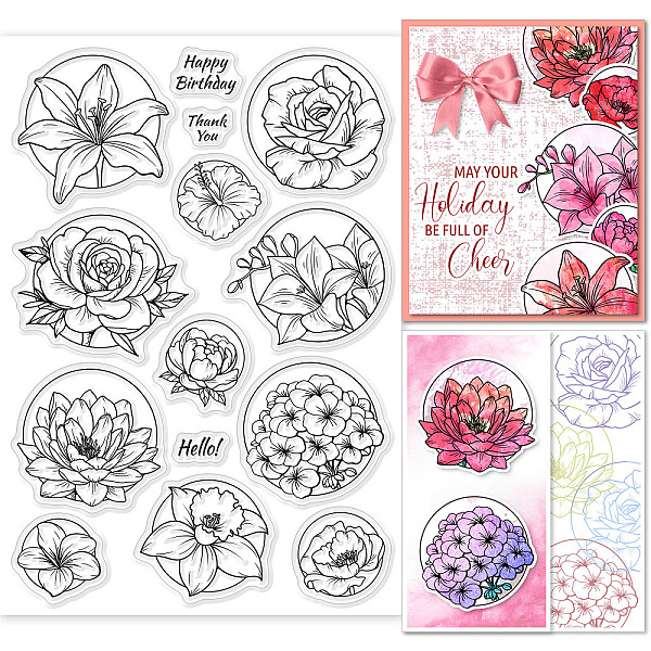 

PandaHall GLOBLELAND Romantic and Elegant Flower Theme Clear Stamps for Crafts Spring Natural Classical Flowers Text Silicone Transparent...