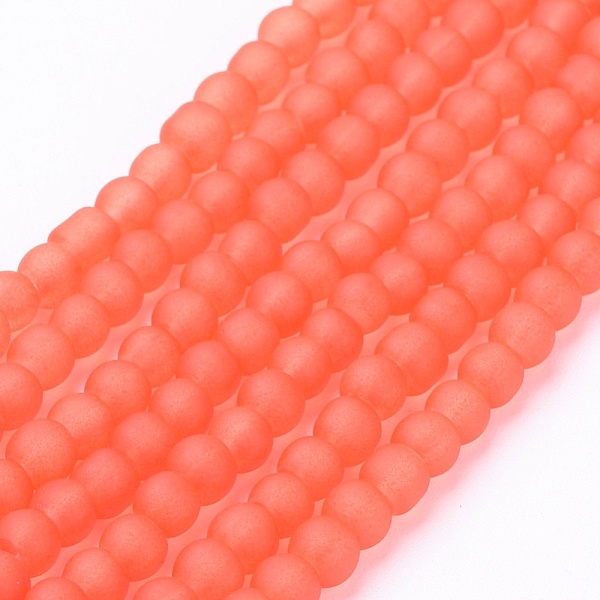 

PandaHall Transparent Glass Bead Strands, Frosted, Round, Orange Red, 4mm, Hole: 1.1~1.6mm, about 200pcs/strand, 31.4 inch Glass Round Red