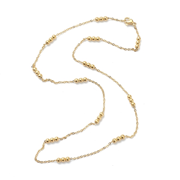 

PandaHall Vacuum Plating 304 Stainless Steel Cable Chain Necklaces, with Round Beads, Golden, 17.79 inch(45.2cm), 1.5mm 304 Stainless Steel