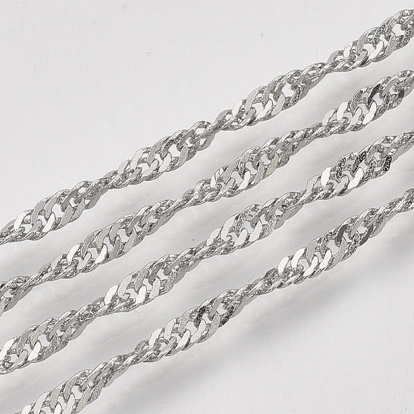 

PandaHall Soldered Brass Covered Iron Singapore Chains, Water Wave Chains, with Spool, Platinum, 3x2x0.4mm, about 328.08 Feet(100m)/roll...