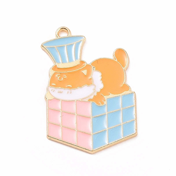 

PandaHall Alloy Enamel Pendants, Magic Cube with Fox Charm, Golden, Colorful, 33x22x1.5mm, Hole: 2mm Alloy+Enamel Fox Pink