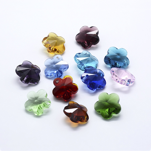 

PandaHall Transparent Glass Pendants, Faceted, Flower Charms, Mixed Color, 13x13.5x8mm, Hole: 1.5mm Glass Flower Multicolor