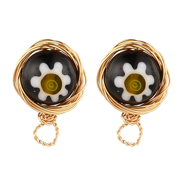 

PandaHall Handmade Millefiori Lampwork Earring Stud Settings and Ear Nuts, with 304 Stainless Steel Findings and Copper Wire, Black, 10mm...