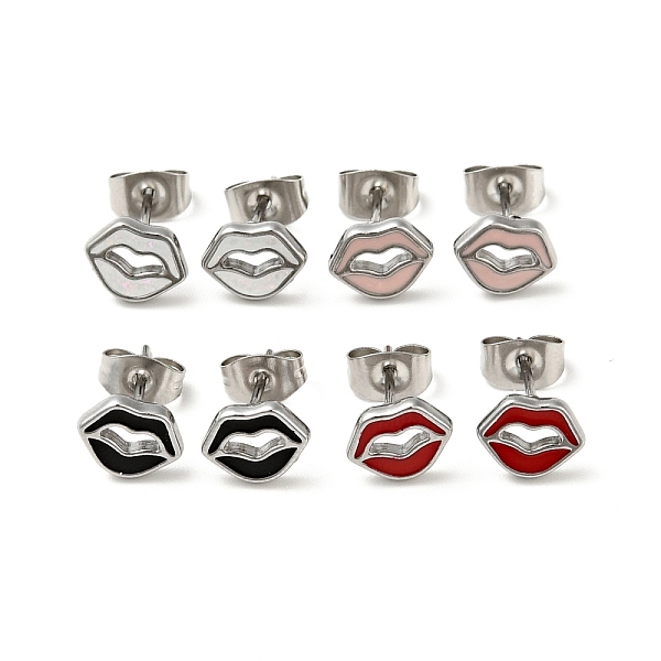 

PandaHall Enamel Lip Stud Earrings with 316 Surgical Stainless Steel Pins, Stainless Steel Color Plated 304 Stainless Steel Jewelry for..., Multicolor