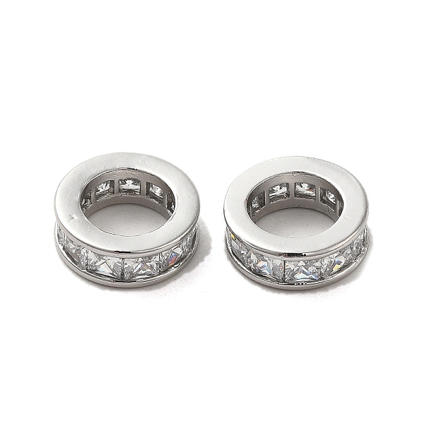 

PandaHall Brass Micro Pave Clear Cubic Zirconia European Beads, Large Hole Beads, Long-Lasting Plated, Flat Round, Platinum, 12.5x4.5mm...