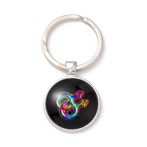 

PandaHall Pride Style Glass Keychain, with Platinum Plated Alloy Findings, Flat Round, Gender Symbol, 6.2cm Alloy Symbol Black