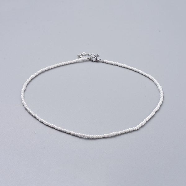 

PandaHall Glass Seed Beaded Necklaces, with Brass Crimp Beads and 304 Stainless Steel Lobster Claw Clasps, White, 18.3 inch(46.5cm) Glass...