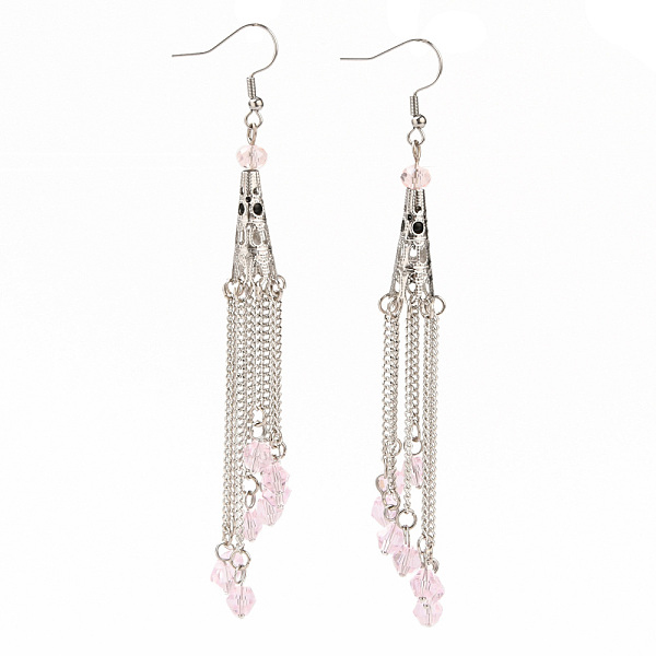 

PandaHall Glass Beads Tassel Earrings, with Non-Magnetic Synthetic Hematite Beads, Iron Chain, 316 Surgical Stainless Steel Bead Cones and..., Pink