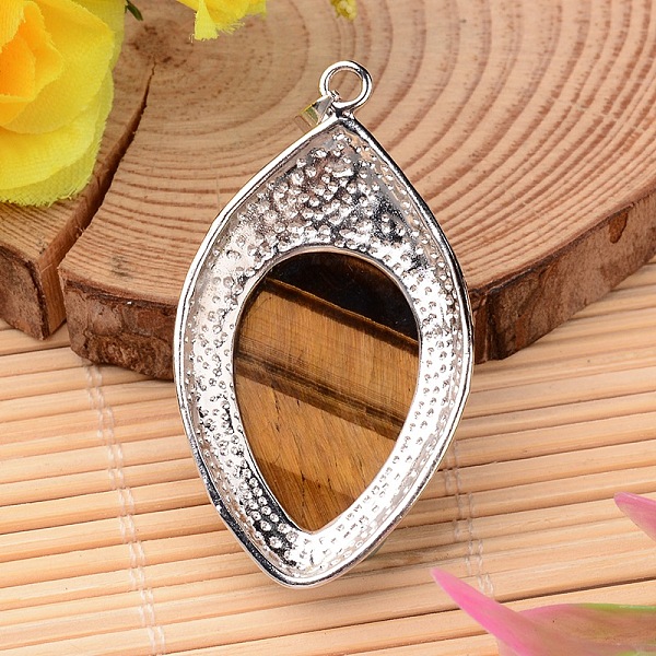 

PandaHall Teardrop Brass Natural Tiger Eye Pendants, 48x27x10mm, Hole: 3.5mm Tiger Eye Teardrop