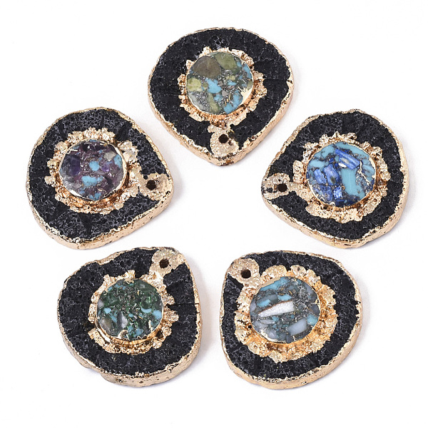 

PandaHall Assembled Natural Lava Rock and Synthetic Regalite/Imperial Jasper/Sea Sediment Jasper Pendants, with Edge Light Gold Plated..., Multicolor