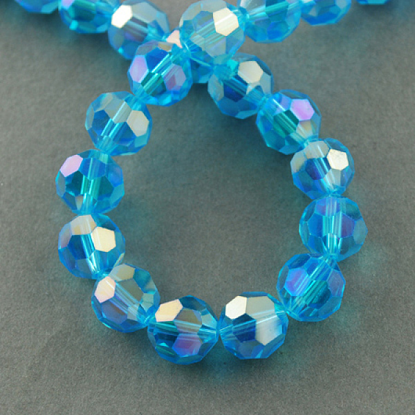 

PandaHall Electroplate Glass Beads Strands, AB Color Plated, Faceted(32 Facets), Round, Deep Sky Blue, 4mm, Hole: 0.5mm, about 100pcs/strand...