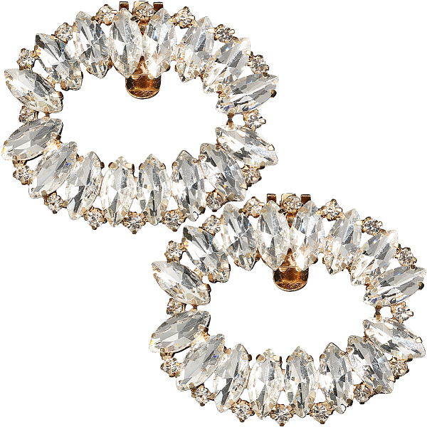 

PandaHall Gorgecraft 2Pcs Oval Brass Shoe Buckle Clips, Crystal Rhinestone Shoe Decoration, Golden, 50x58x9.5mm Brass+Rhinestone Oval Clear