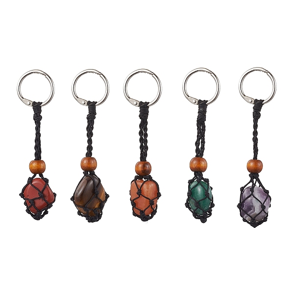 

PandaHall Gemstone Keychain, with Iron Loose Leaf Book Binder Hinged Rings and Nylon Thread, Platinum, 9~10cm Iron
