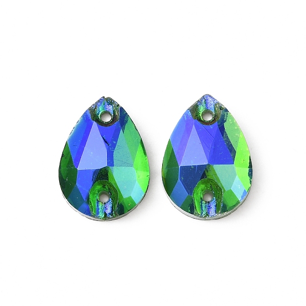 

PandaHall Teardrop Shape Sew on Rhinestone, Glass Rhinestone, 2-Hole Links, Plated Flat Back, Garment Accessories, Erinite, 14x10x3.5mm..., Green